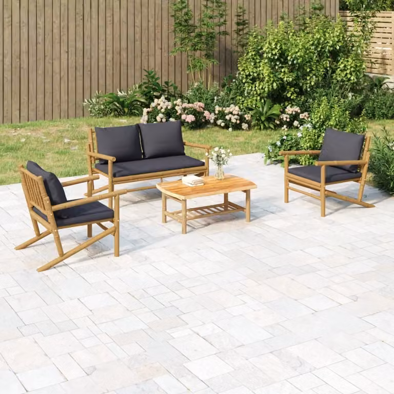 Maison Exclusive - Set da giardino da 4 pezzi con cuscini in bambù grigio scuro