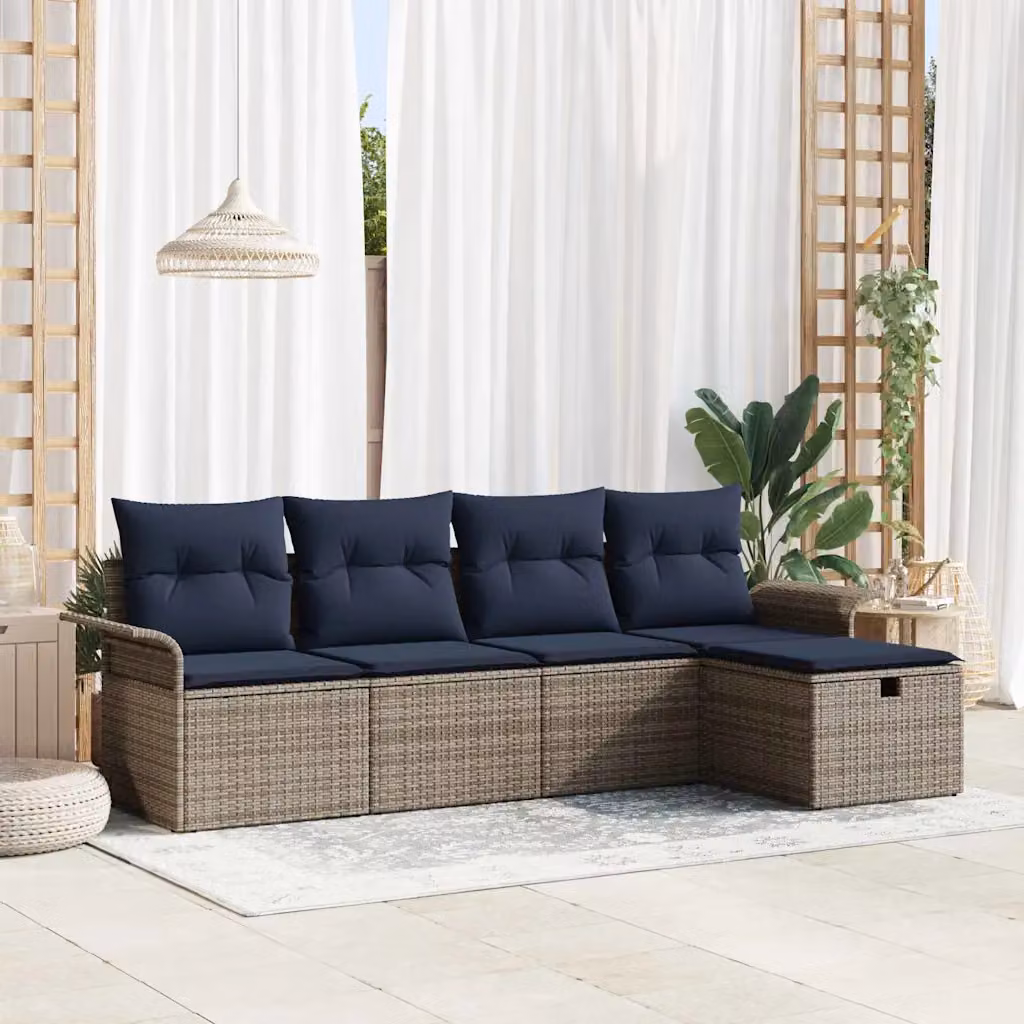 Set Divano da Giardino vidaXL 5 pz in Polyrattan con Cuscini Beige e Nero e Struttura in Acciaio