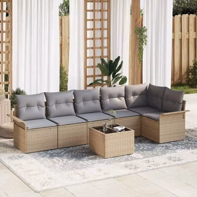 Set Divano da Giardino 7 pz Beige polyrattan 3345390