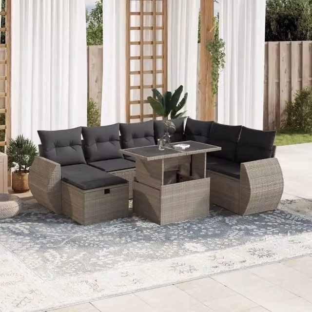 Set Divano da Giardino 8pz con Cuscini Grigio Chiaro Polyrattan 3275162