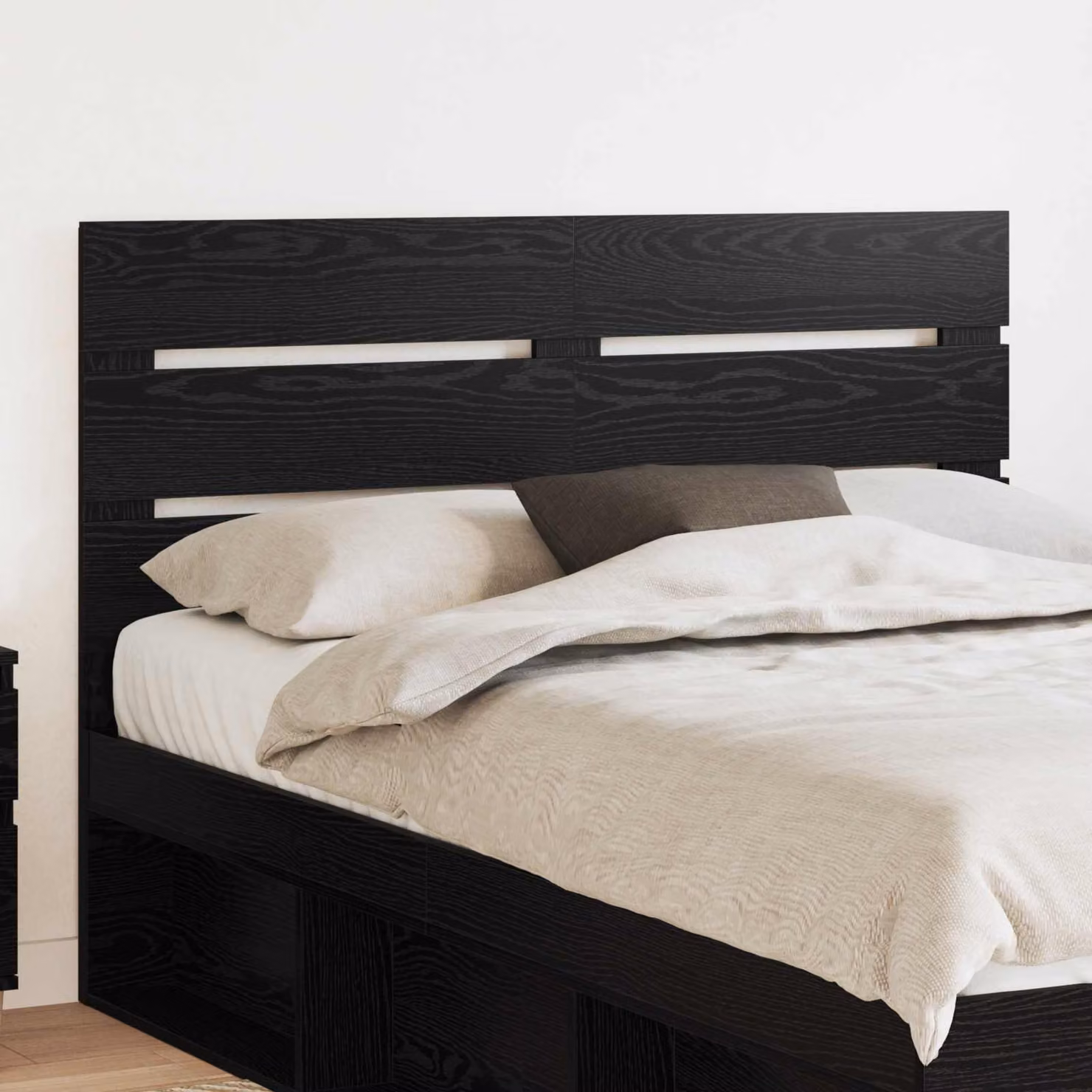Testiera per letto moderna vidaXL in legno ingegnerizzato rovere nero L: 143 cm, H: 100 cm, P: 3 cm