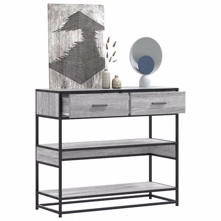 vidaXL Tavolo Consolle in Legno e Metallo Rovere Sonoma Grigio L/P/H: 90 x 35 x 80 cm