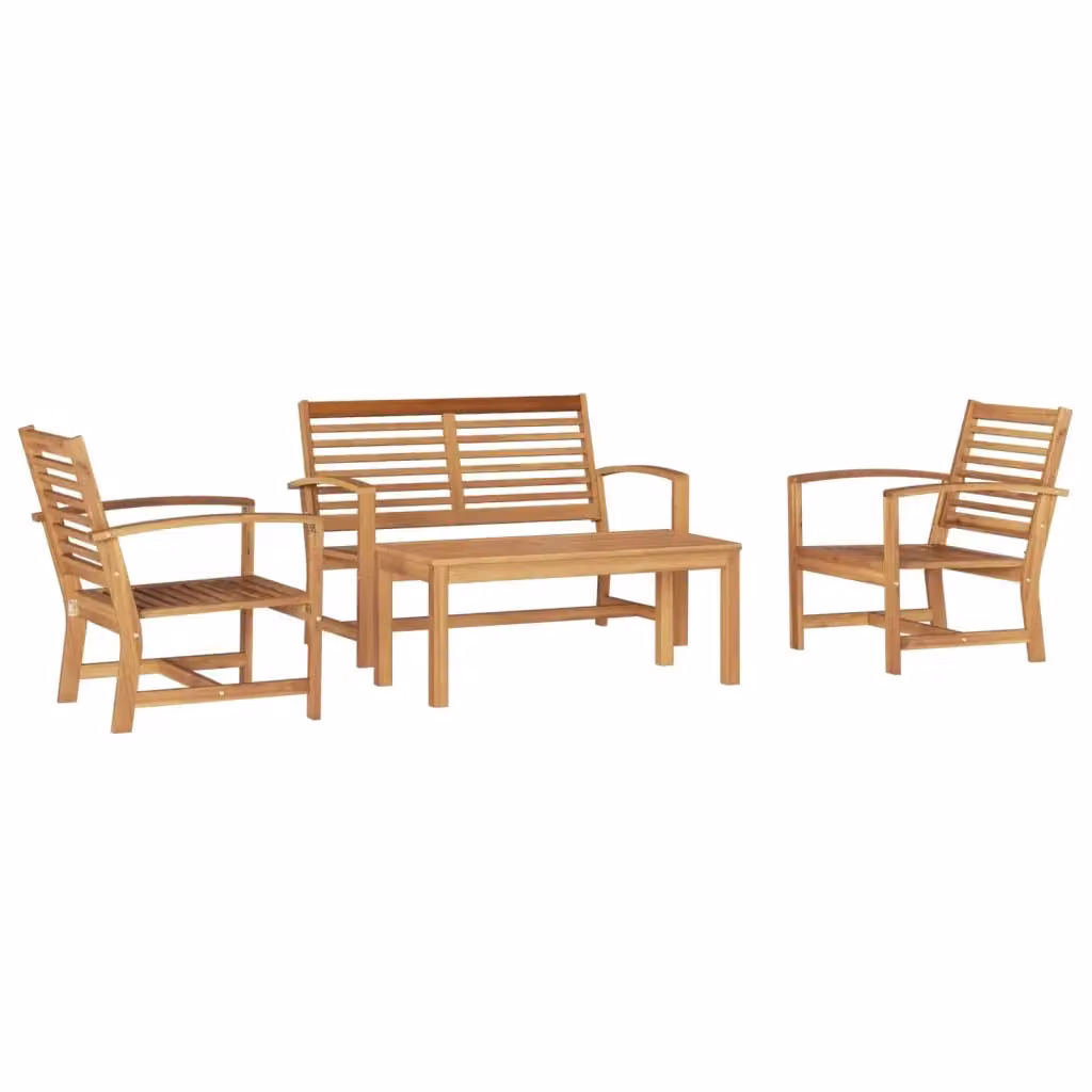 vidaXL Set Divano da Giardino 4 pz in Legno di Teak Solido Naturale con Cuscini Marroni – 2