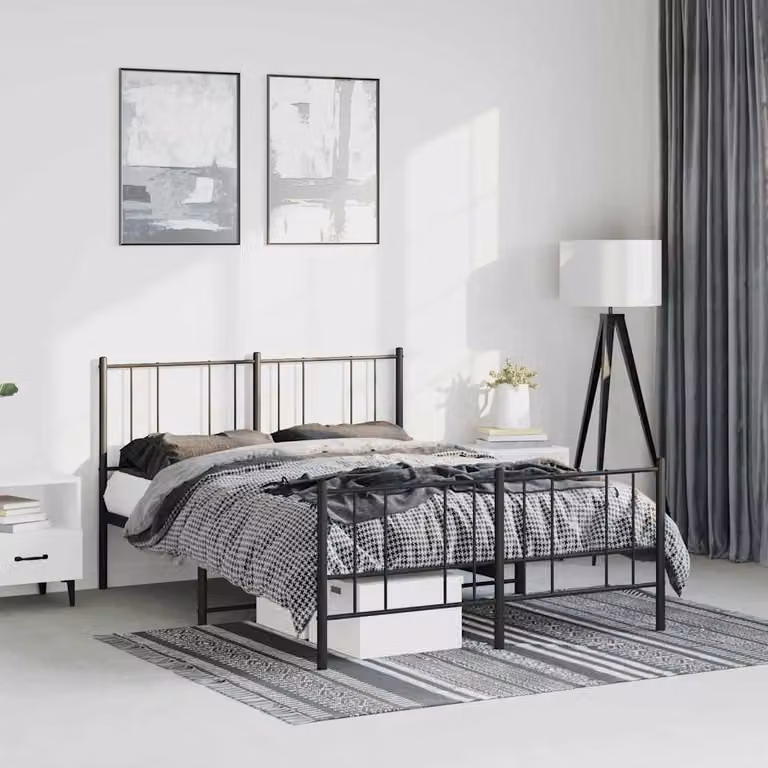 vidaXL Giroletto con Testiera e Pediera in Metallo Nero L/P/H: 207 x 150 x 90 cm