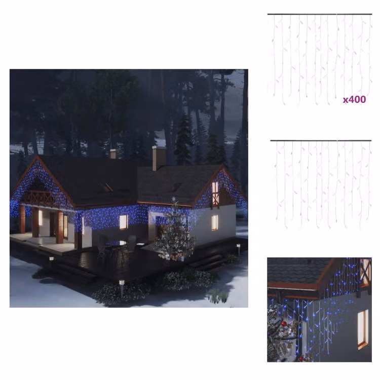 vidaXL Tenda di luci LED a forma di ghiacciolo 10 m 400 LED blu 8 funzioni - Illuminazione natalizia