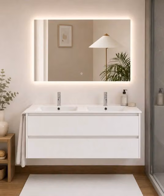 Mobile bagno con lavabo ORIGENBATH IBIZA senza specchio 120x45 cm doppio lavabo bianco nordico