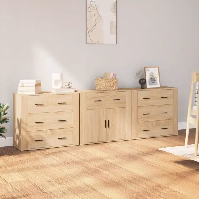 Set di 3 credenze vidaXL in legno multistrato color rovere, ideale per la tua sala da pranzo