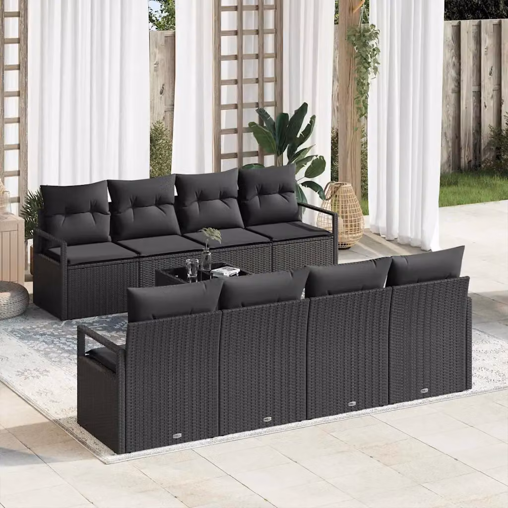 Set di divani da giardino vidaXL a forma di U composto da 7 pezzi con cuscini, colore nero – 1