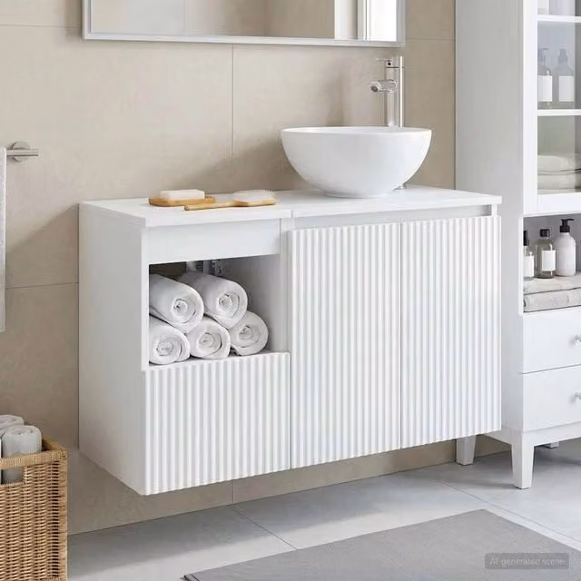 Set di mobili per il bagno moderno vidaXL composto da mobile lavabo e pensile a muro in legno bianco lucido