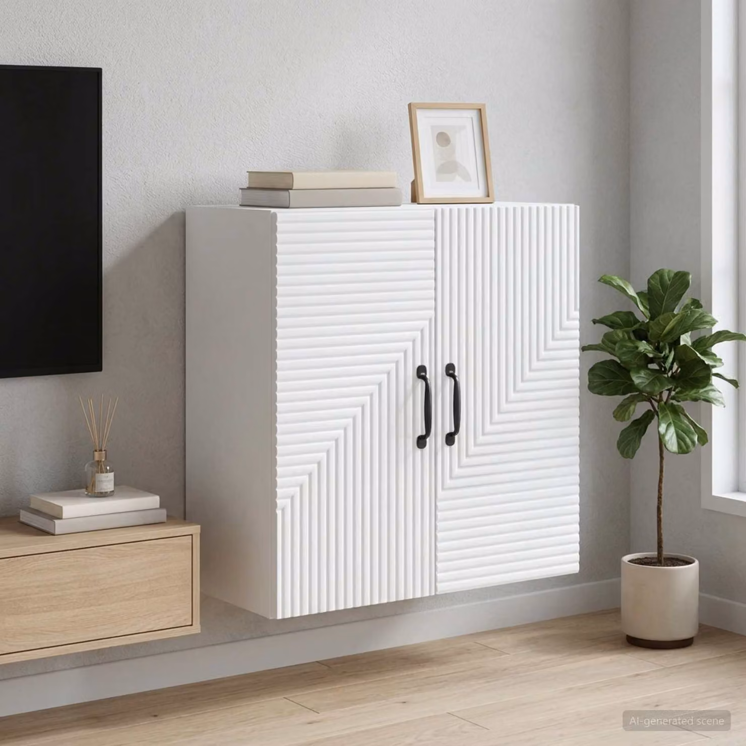 vidaXL Mobiletto a muro moderno Bianco in MDF e metallo L: 59 cm, P: 31 cm, H: 60 cm