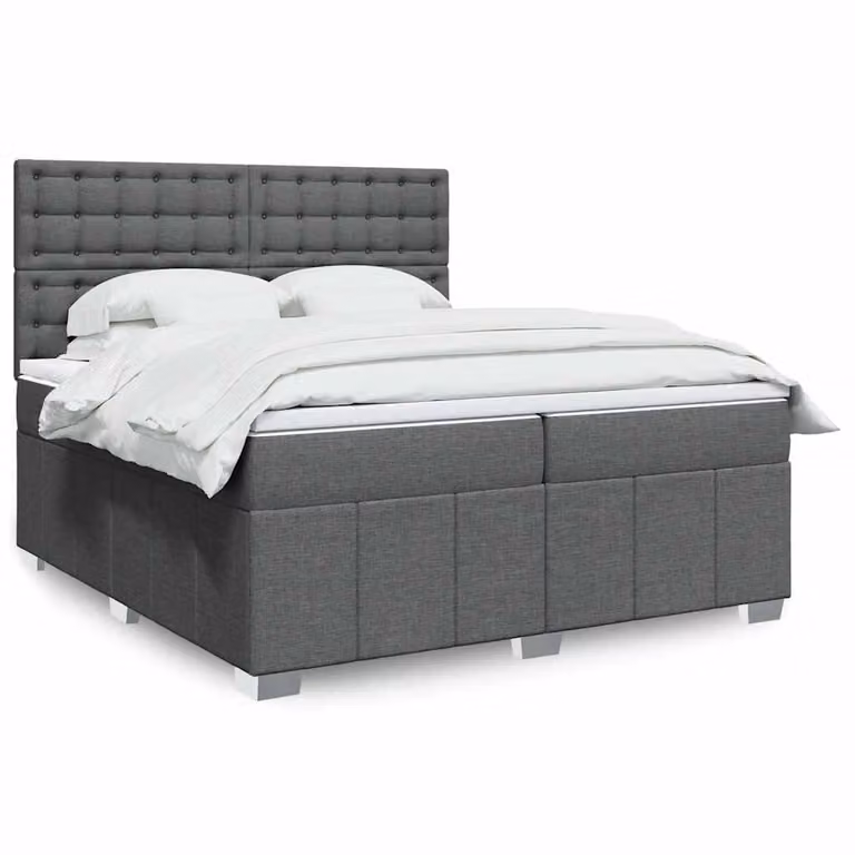 vidaXL Letto Ibrido con Giroletto a Molle e Materasso in Tessuto Grigio e Bianco L/P: 200 x 200 cm