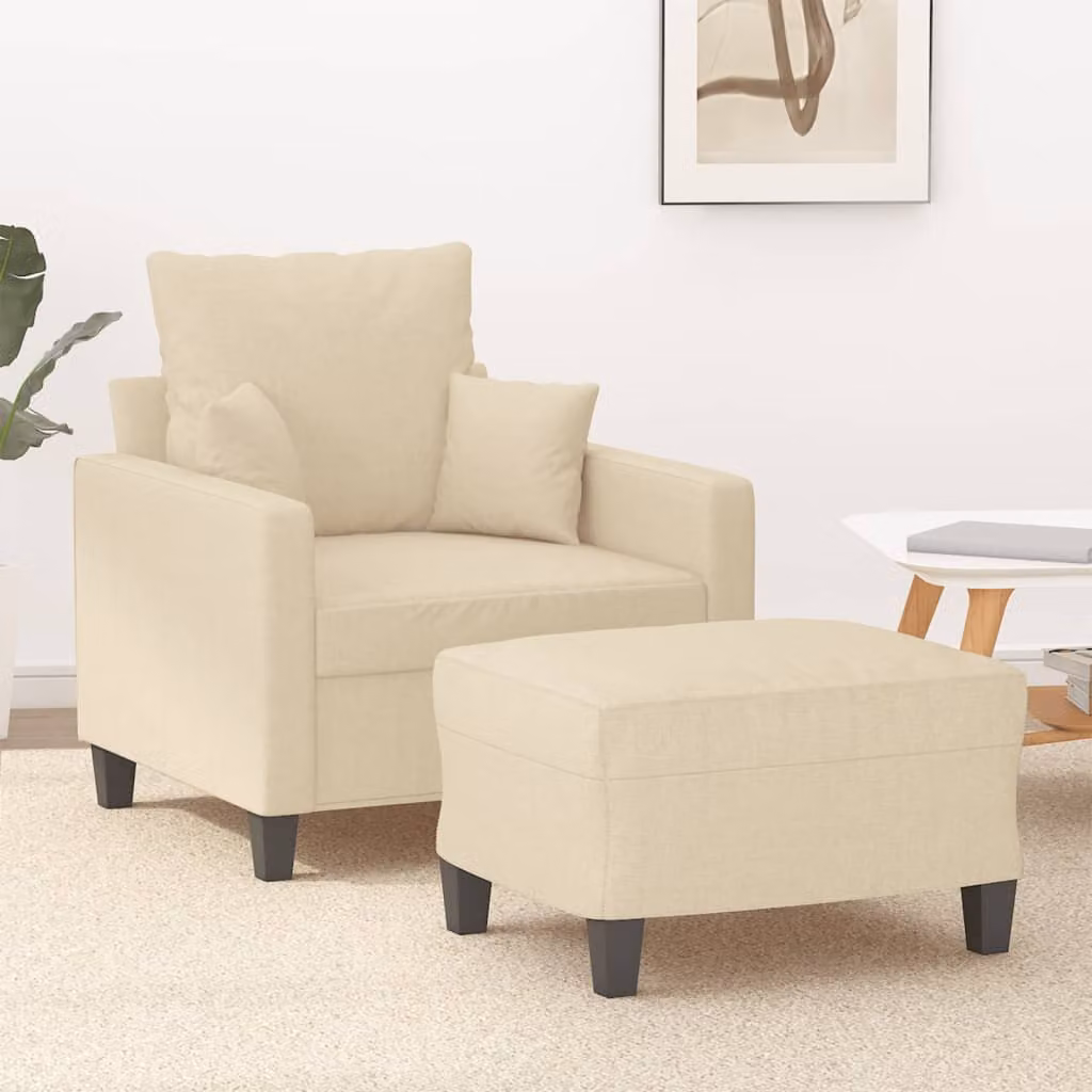 Poltrona relax con poggiapiedi vidaXL in tessuto beige con braccioli e struttura moderna