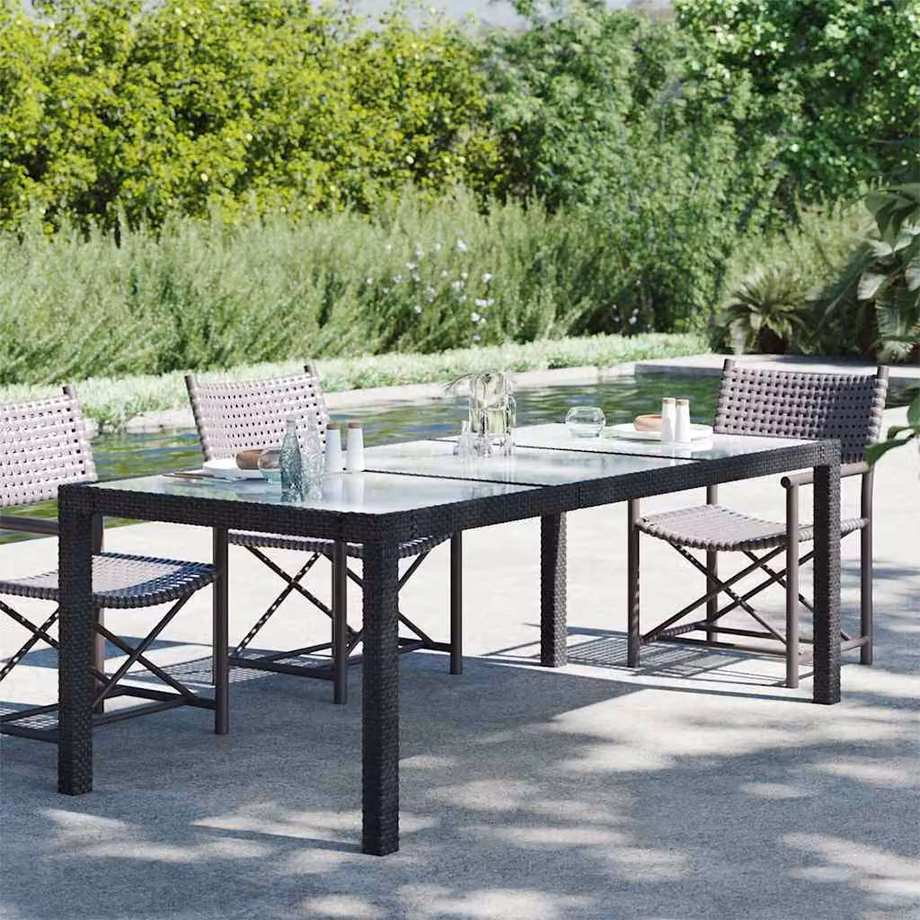 vidaXL Tavolo da giardino moderno in polyrattan e vetro temperato nero L: 190 cm, P: 90 cm, H: 75 cm