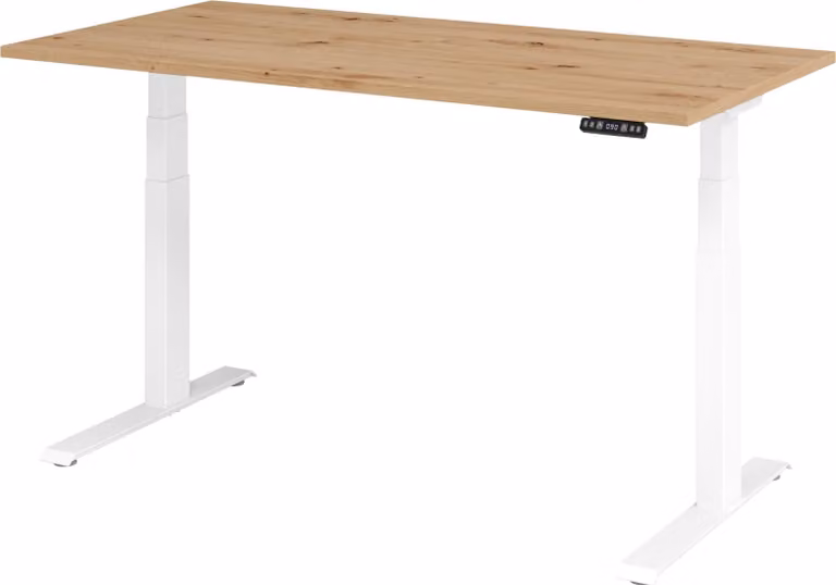 Scrivania regolabile in altezza XDKB | 2 motori | 120 - 180 cm | elettrica, dimensioni piano:160 x 80 cm, colore piano:rovere nodoso, colore struttura:bianco