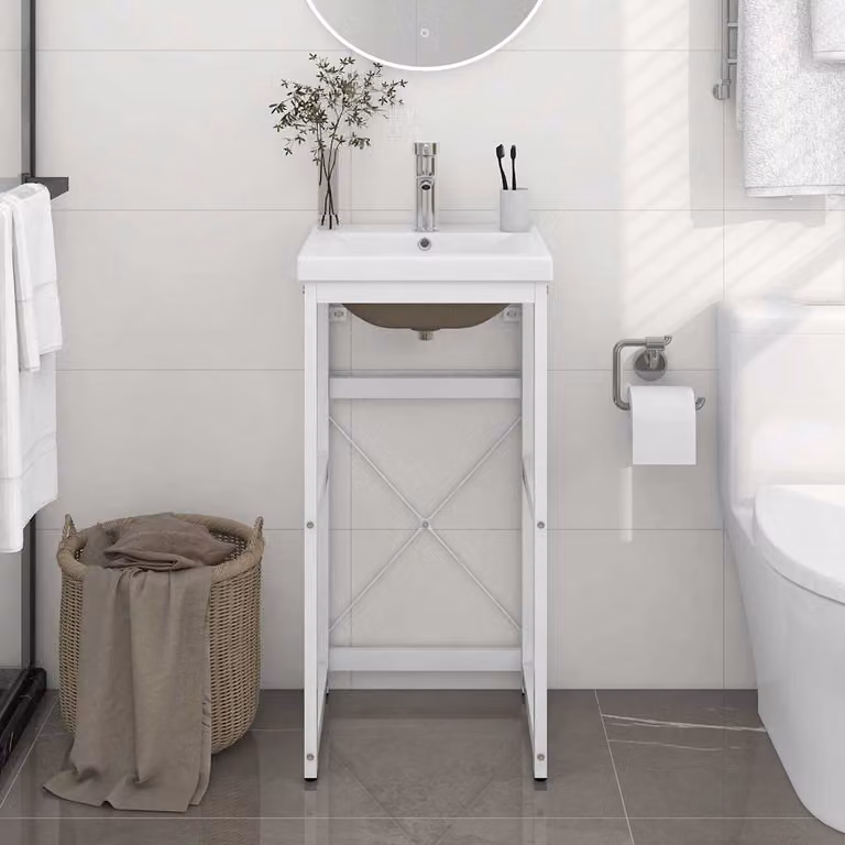 vidaXL Telaio per Lavabo da Bagno con Lavabo Integrato in Metallo e Ceramica Bianca Moderno L: 83 cm, P: 40 cm, H: 38 cm