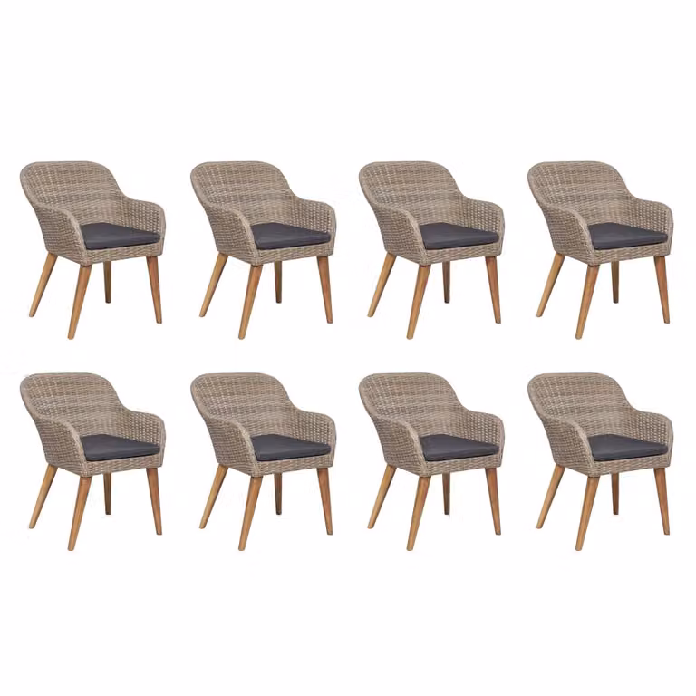 set da pranzo da giardino da 9 pezzi con cuscini in poly rattan