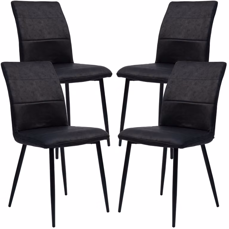 Sedie da pranzo moderne in pelle - comode sedie con parte anteriore trapuntata e schienale imbottito - sedie da cucina imbottite con schienale curvo per un maggiore comfort di seduta, Colore:Nero;Quantità:4 pezzi.