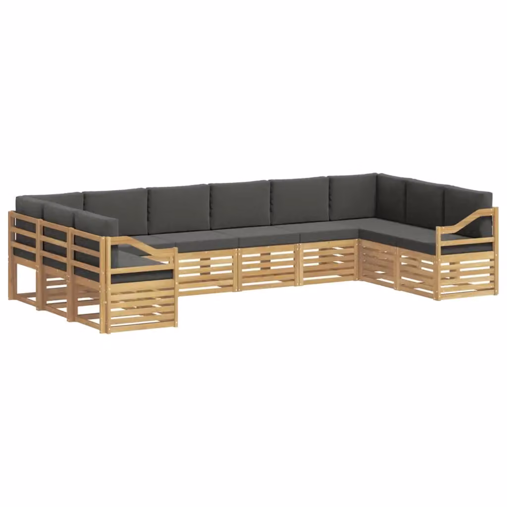 Set di divani da esterno vidaXL a forma di L con 10 pezzi, struttura in legno di acacia e cuscini bianchi e antracite in poliestere resistente ai raggi UV – 2