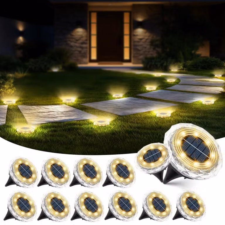 Set di 12 luci solari per giardino, luce bianco caldo, funzionamento automatico, impermeabili