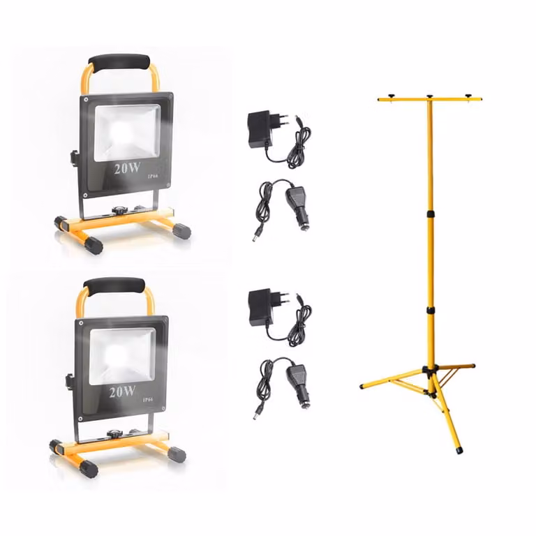 Jopassy 2x20W LED faretto da costruzione batteria ricaricabile lavoro luci bianco freddo con doppio treppiede faretto flash lavoro proiettore IP66