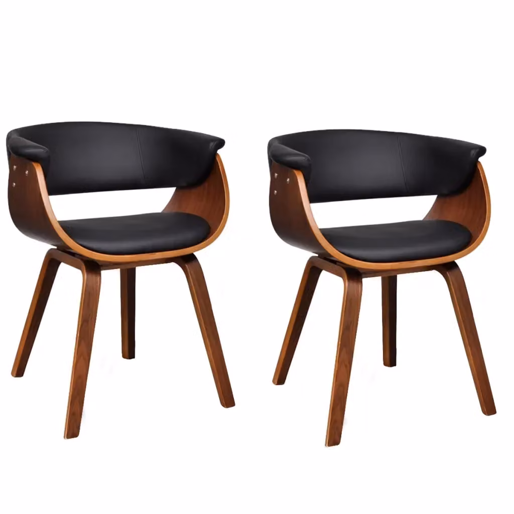 Set di 2 sedie da pranzo vidaXL in legno curvato e similpelle, disponibili in nero o marrone – 2