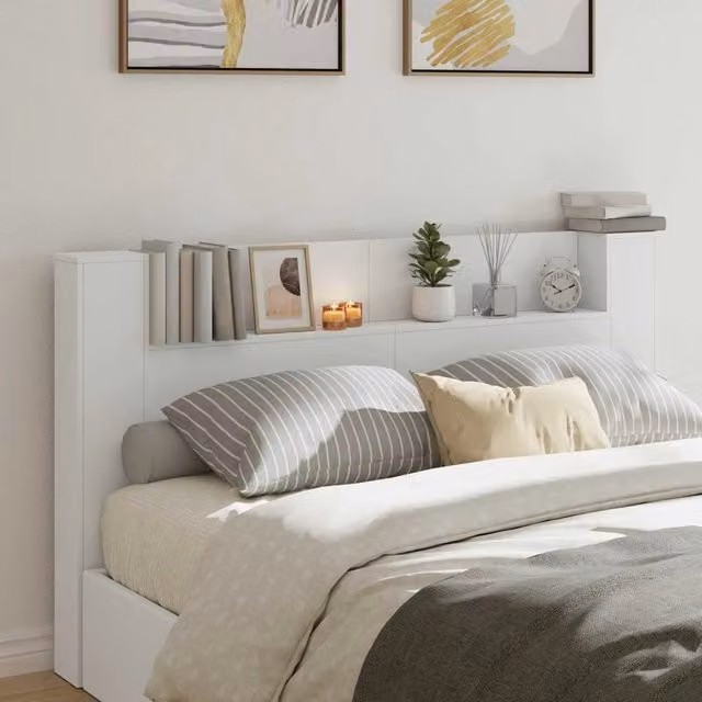 Testiera con stoccaggio e illuminazione LED vidaXL in legno bianco L: 180 cm, H: 103,5 cm, P: 24,6 cm