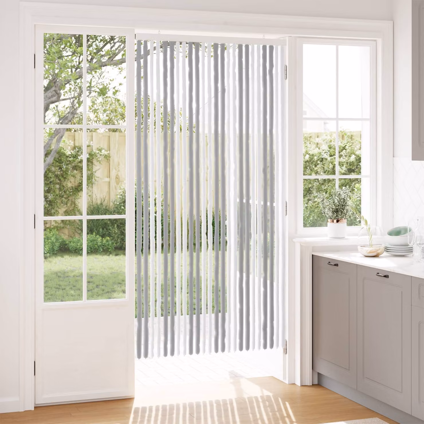 vidaXL Tenda per insetti in chenille Grigio e Bianco L 100 x H 200 cm