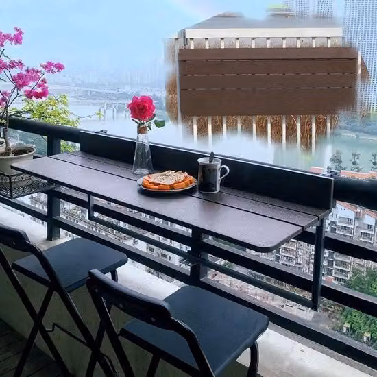 Tavolo per balcone da appendere, tavolo pieghevole, metallo, regolabile in altezza, alluminio, pieghevole, tavolo da parete, schienale, terrazza, per esterno, giardino, ufficio, patio (colore: curry)