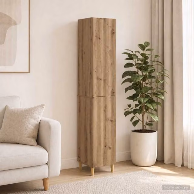 Set di 2 armadi moderni vidaXL in legno e MDF color rovere marrone con ante scorrevoli e cassetti interni – 1