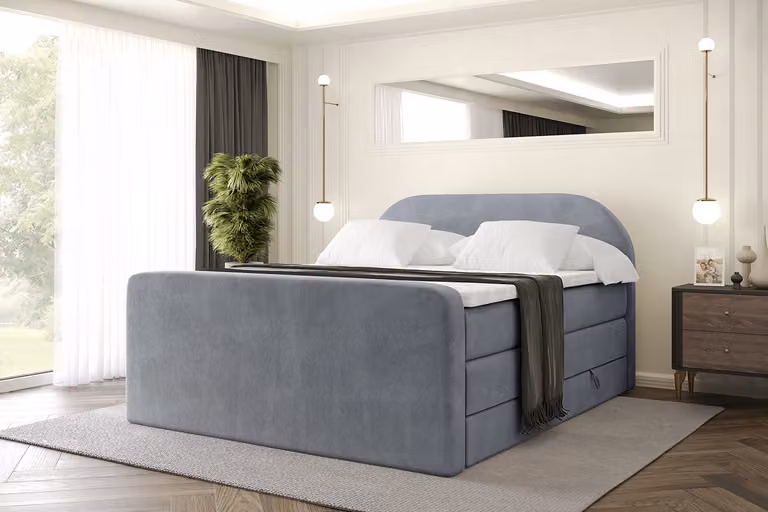 Letto boxspring ALTDECOR con materasso e rete a doghe, topper, letto imbottito con contenitore, letto con vano portaoggetti, materassi H3 e H4, letto matrimoniale, letto boxspring -NOX-Z KING-140x200 - Grigio Casablanca