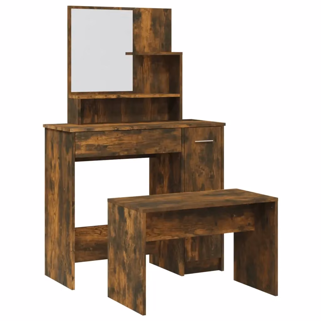 Set Tavolo da Toeletta Moderno vidaXL in Rovere Fumo, L: 86,5 cm, P: 35 cm, H: 136 cm – 2