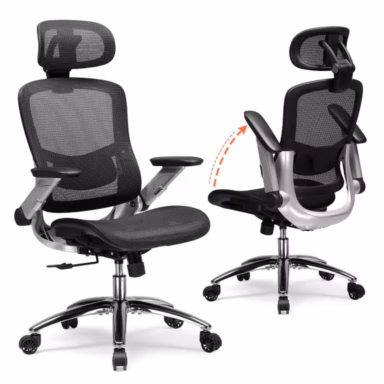 Sedia da ufficio COMHOMA, sedia da scrivania ergonomica con rivestimento in rete, poggiatesta 2D, braccioli 4D, schienale alto con meccanismo oscillante e bloccaggio 90-125°, 180 kg Nero