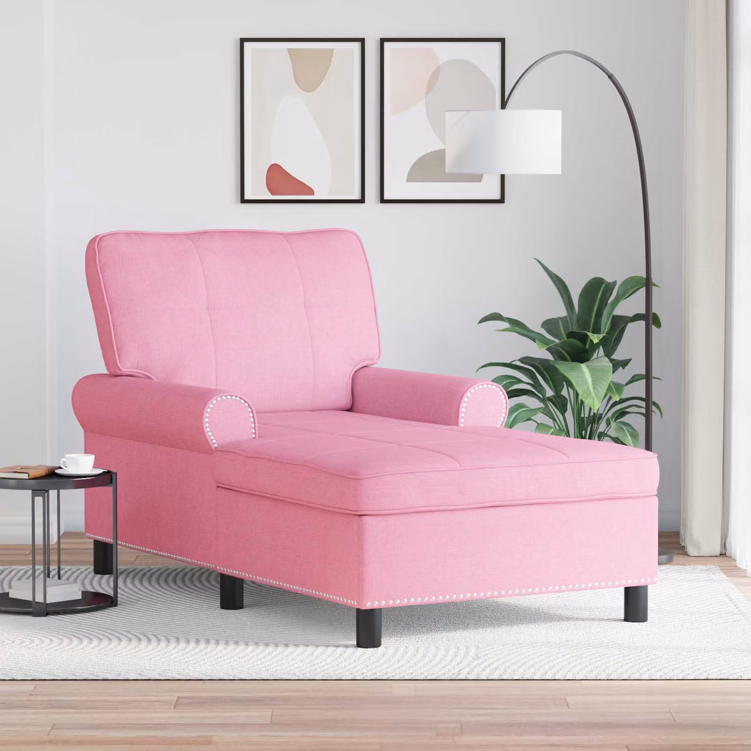 Chaise Lounge Moderna vidaXL in Tessuto Rosa con Rivestimenti Rimovibili L/P/H: 157 x 91 x 91 cm