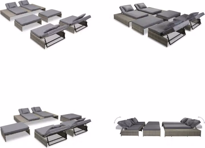 vidaXL 5 pezzi set salotto da giardino con cuscini in poly rattan grigio - lettino - lettino - sedia a sdraio - sedie a sdraio