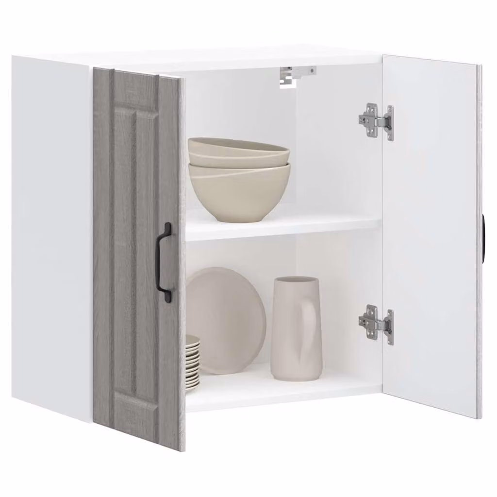 Pensile da cucina moderno vidaXL in legno e vetro con ante in vetro, Grigio, L: 60 cm, H: 31 cm, P: 25 cm