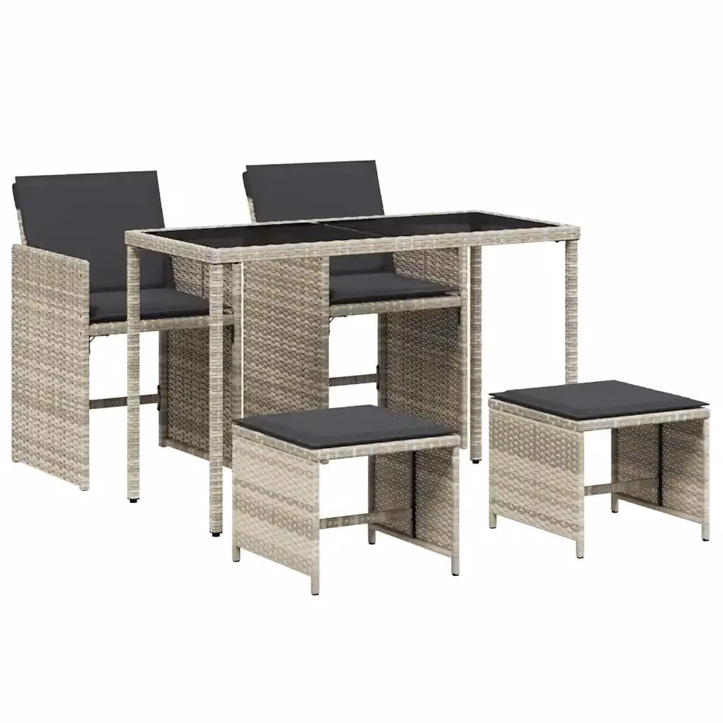 Set Pranzo da Giardino vidaXL in Polyrattan con Piano in Vetro e Cuscini, Grigio Antracite – 2