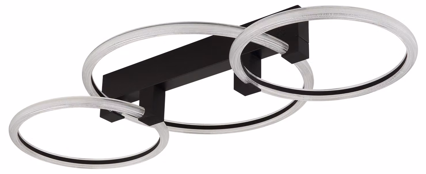 Lampada a soffitto a LED, nera opaca, a 3 luci, con anelli, lunghezza 76,1 cm