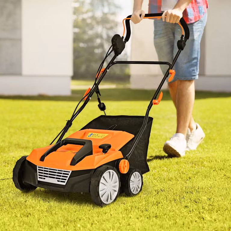 Scarificatore elettrico Costway Arancione con sacco raccoglitore da 45L e 2 interruttori di sicurezza
