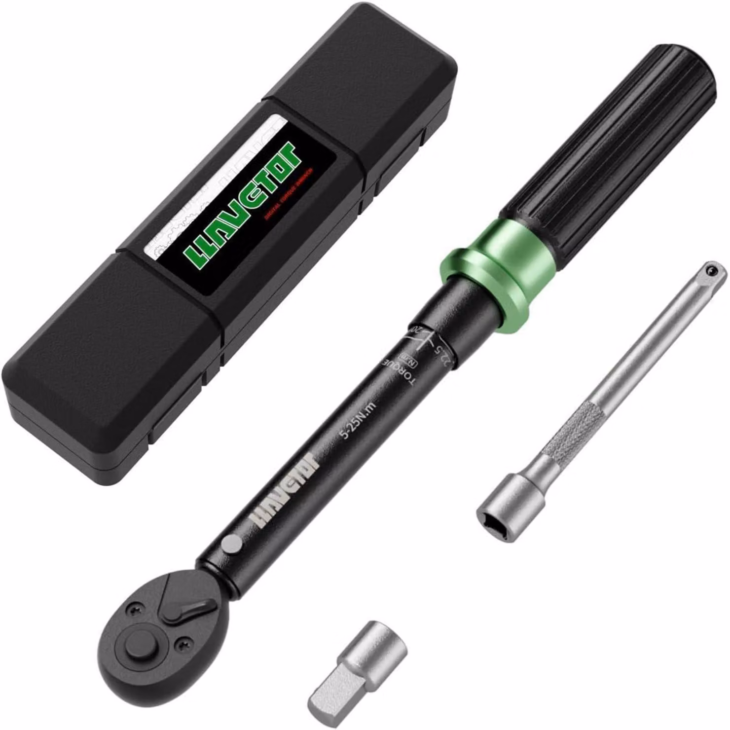 Chiave dinamometrica da 1/4 di pollice, 5-25 Nm, con adattatore da 3/8, set da 3 pezzi.