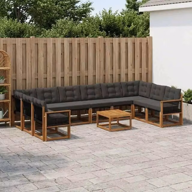 Set di divani da esterno 11 pz Naturale e Nero 3382256