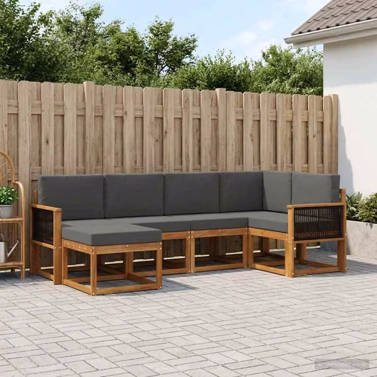 Set di divani da esterno vidaXL a forma di L composto da 6 pezzi in legno di acacia con cuscini inclusi, colori beige e antracite