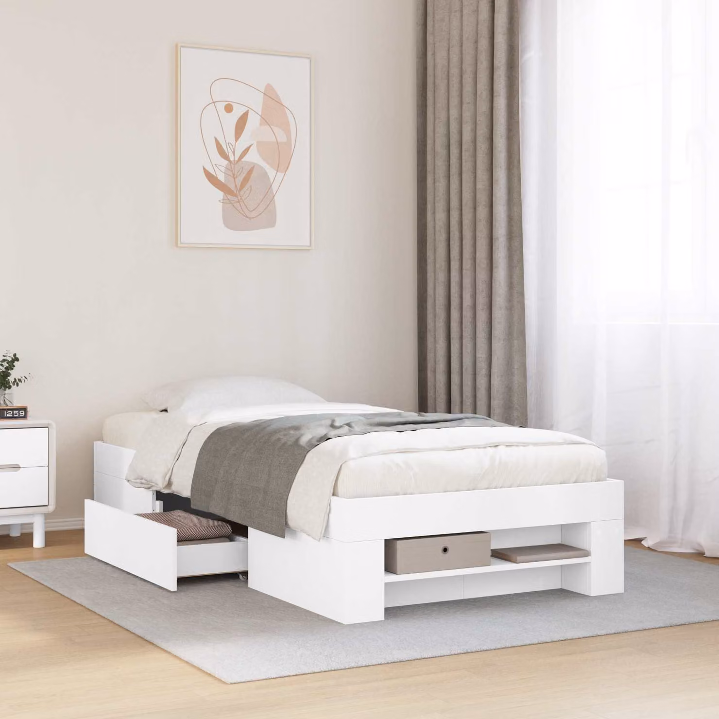 vidaXL Letto moderno con cassettone Bianco L: 200 cm, P: 80 cm, H: 83 cm