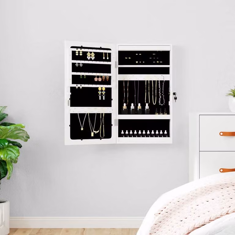 vidaXL Armadio Portagioie a Specchio con Luci LED Bianco