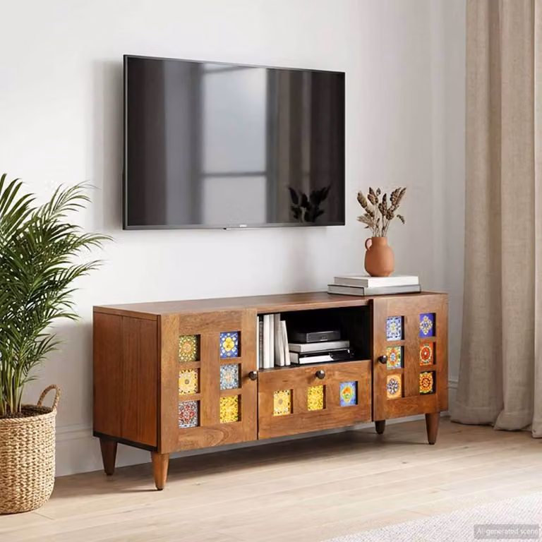 Mobile TV vidaXL in legno di mango massello color noce, L 105 x P 33 x H 46 cm