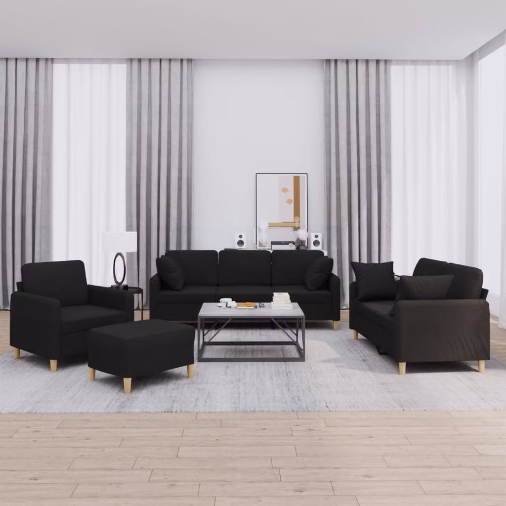 Maison Exclusive - Set divano 4 pezzi con cuscini, tessuto nero