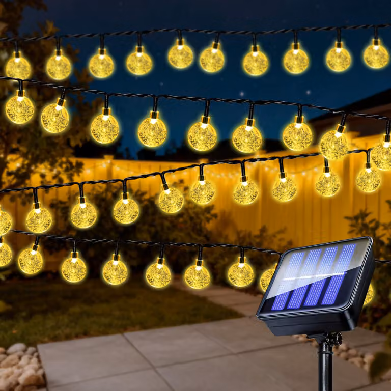 Catena luminosa da 12 metri, 100 LED, alimentazione solare, grado di protezione IP65 (resistente all'acqua), 8 modalità di illuminazione