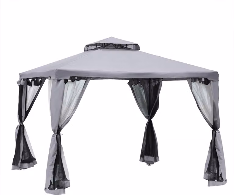 Gazebo da giardino Moonbite, dimensioni 3 x 3 metri, tetto a spina di pesce, tetto doppio con zanzariera, quattro pareti con zanzariera e cerniera, telo da 160 g/m² con rivestimento in poliammide, struttura in metallo, colore antracite