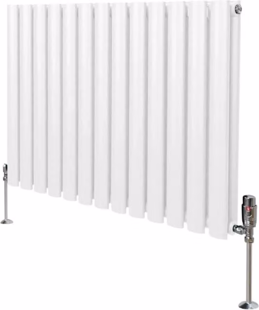 Radiatore a colonna ovale e valvole cromate TRV Designer bianco 600 mm x 780mm