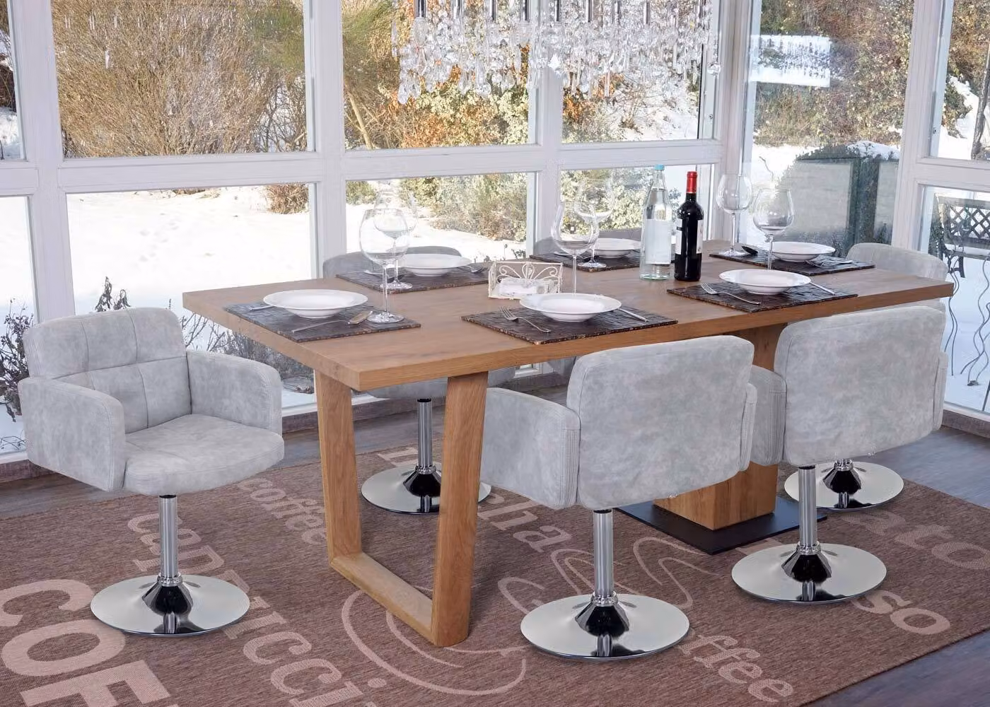 Set da 6 sedie da pranzo Houston, sedie girevoli in Similcuoio scamosciata e cromo, certificate MVG ~ grigio vintage