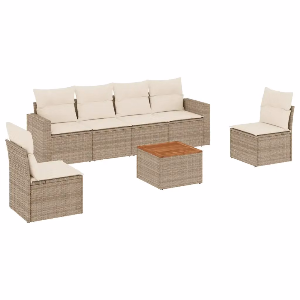 Set di divani da giardino vidaXL in polyrattan con cuscini beige e tavolino da esterno, composto da 7 pezzi per relax in giardino o terrazza – 2